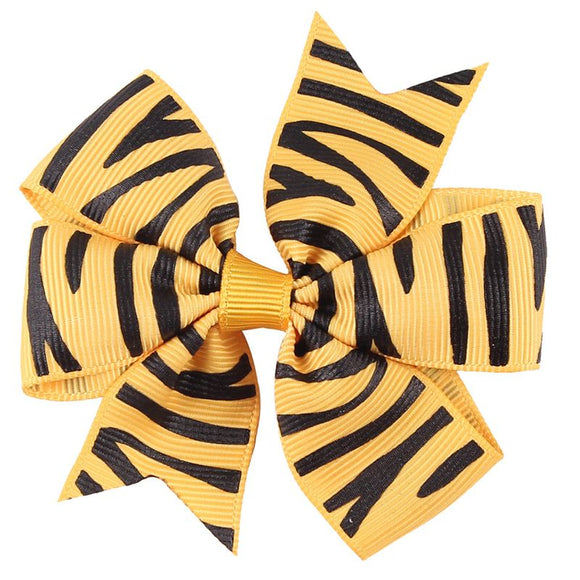 H440 Small Golden Yellow Tiger Stripes Bow Hair Clip - Iris Fashion Jewelry