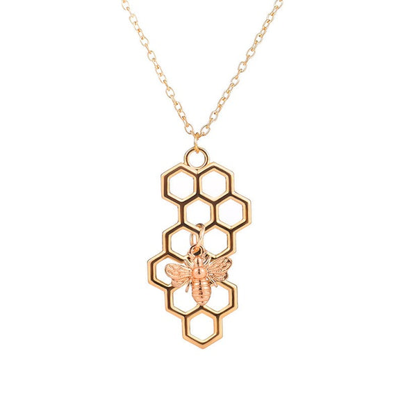 N1526 Gold Honeycomb Bee Necklace With FREE Earrings - Iris Fashion Jewelry