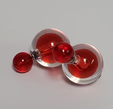 *E1308 Clear & Red Double Ball Earrings - Iris Fashion Jewelry