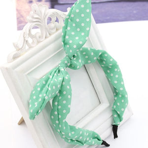 H642 Mint Green White Polka Dot Fabric Covered Head Band with Bow - Iris Fashion Jewelry