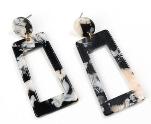 E199 Black & White Design Acrylic Rectangular Earrings - Iris Fashion Jewelry