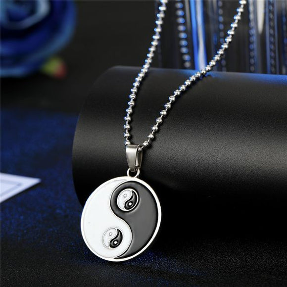 N1538 Silver Yin Yang Baked Enamel Necklace - Iris Fashion Jewelry