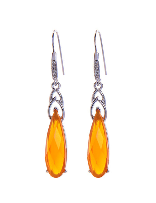 E982 Silver Long Yellow Gemstone Earrings - Iris Fashion Jewelry