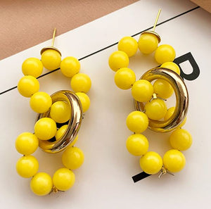 E517 Gold Yellow Bead Multi Circle Earrings - Iris Fashion Jewelry