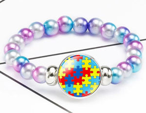 B990 Purple & Blue Bead Autism Awareness Bracelet - Iris Fashion Jewelry