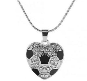 N488 Silver Rhinestone Heart Shaped Soccer Ball Necklace with FREE Earrings - Iris Fashion Jewelry