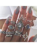 RS37 Silver Color Blue Gem 11 Piece Ring Set - Iris Fashion Jewelry