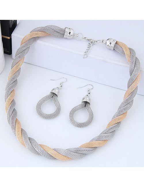 N162 Gold & Silver Mesh Twist Necklace with FREE Earrings - Iris Fashion Jewelry