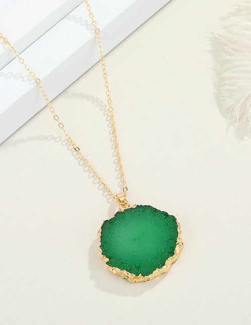N1867 Gold Green Round Imitation Natural Stone Necklace with FREE Earrings - Iris Fashion Jewelry
