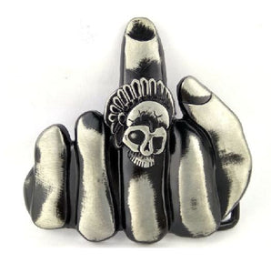 BU196 Middle Finger Skull Belt Buckle - Iris Fashion Jewelry