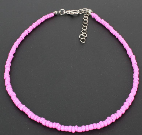 N573 Silver Lilac Seed Bead Choker Necklace with FREE Earrings - Iris Fashion Jewelry