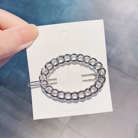 H681 Silver Chain Link Oval Hair Clip - Iris Fashion Jewelry
