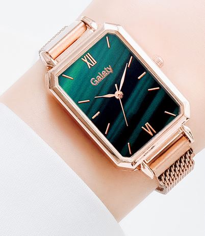 W465 Rose Gold Shades of Green Mesh Magnetic Band Quartz Watch - Iris Fashion Jewelry