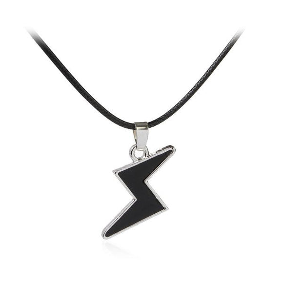 N884 Silver Black Lightning Bolt on Leather Cord Necklace - Iris Fashion Jewelry