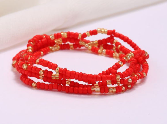 B1066 Red & Champagne Seed Beads Strand Bracelet - Iris Fashion Jewelry