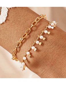 B1141 Gold Chain & Pearl Ankle Bracelet Set - Iris Fashion Jewelry