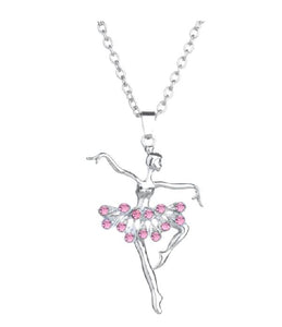N1285 Silver Light Pink Rhinestones Ballerina Necklace with FREE Earrings - Iris Fashion Jewelry