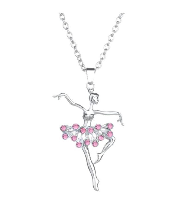 N1285 Silver Light Pink Rhinestones Ballerina Necklace with FREE Earrings - Iris Fashion Jewelry