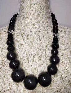 N619 Black Round Wooden Bead Necklace with FREE Earrings - Iris Fashion Jewelry