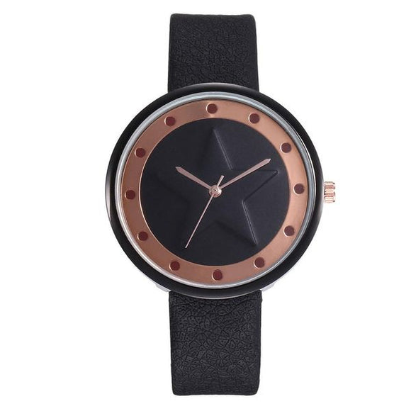 W13 Black Band Rose Gold Star Inlay Collection Quartz Watch - Iris Fashion Jewelry
