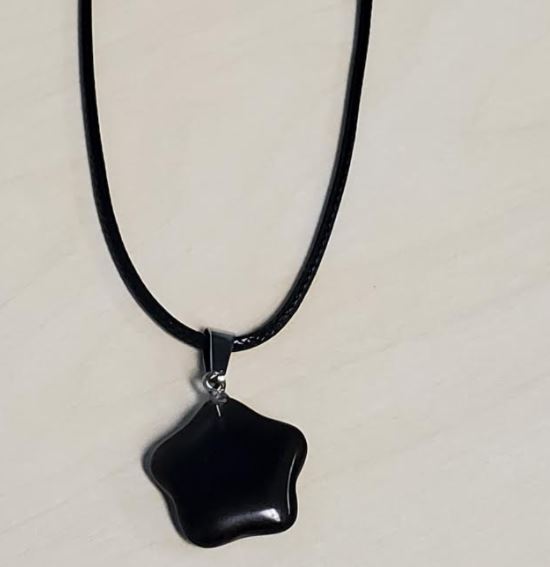 N258 Flat Black Star Natural Quartz Stone on Leather Cord Necklace with FREE Earrings - Iris Fashion Jewelry