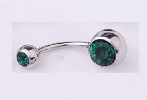 P16 Silver Double Ball Green Gemstone Belly Button Ring - Iris Fashion Jewelry