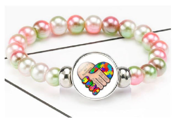 B1012 Pink & Green Pearl Bead Autism Awareness Bracelet - Iris Fashion Jewelry