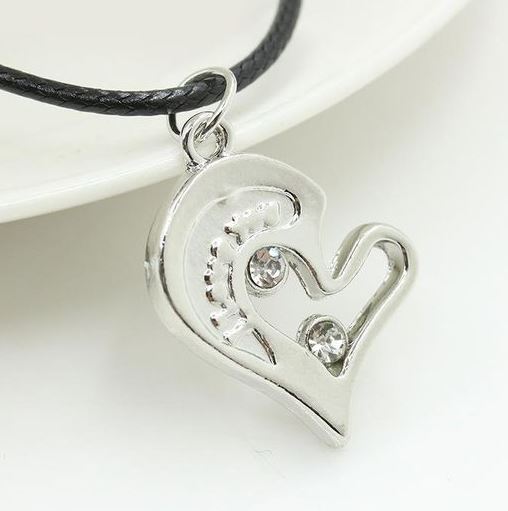 N74 Silver I Love You Heart with Rhinestones Leather Cord Necklace FREE Earrings - Iris Fashion Jewelry