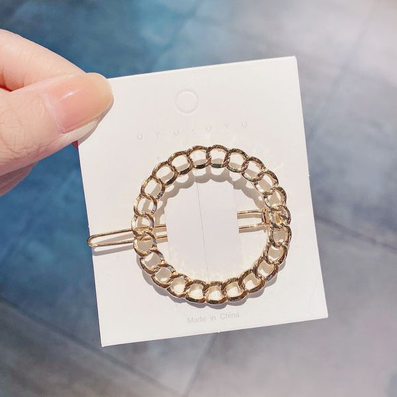 H558 Gold Chain Link Round Hair Clip - Iris Fashion Jewelry