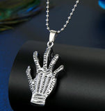 N1651 Silver Blue Eyeball Hand on Beaded Chain Necklace - Iris Fashion Jewelry