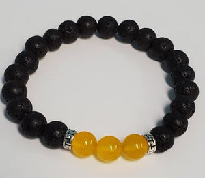 B530 Black Lava Stone Yellow Beads Bracelet - Iris Fashion Jewelry