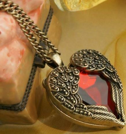 N797 Bronze Wings Red Gemstone Heart Necklace with FREE Earrings - Iris Fashion Jewelry