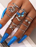RS76 Silver Color Butterfly Elephant 10 pc. Ring Set - Iris Fashion Jewelry