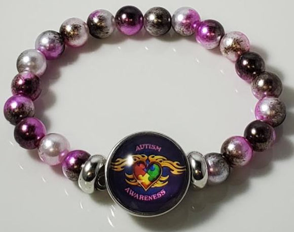B1024 Black & Purple Flaming Heart Autism Awareness Bracelet - Iris Fashion Jewelry