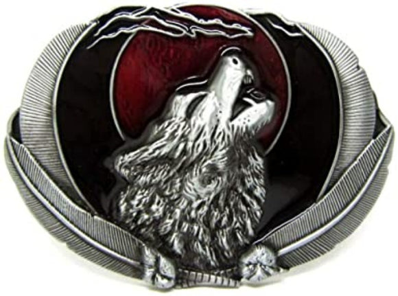 BU152 Red Howling Wolf Belt Buckle - Iris Fashion Jewelry