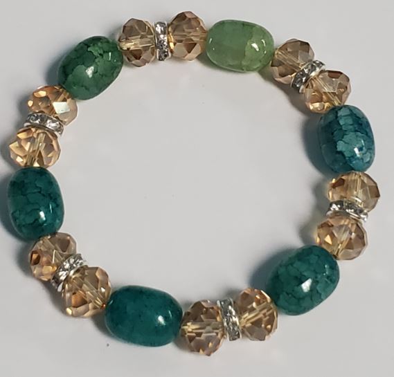 B669 Shades of Teal Crackle Stone with Gems Bracelet - Iris Fashion Jewelry