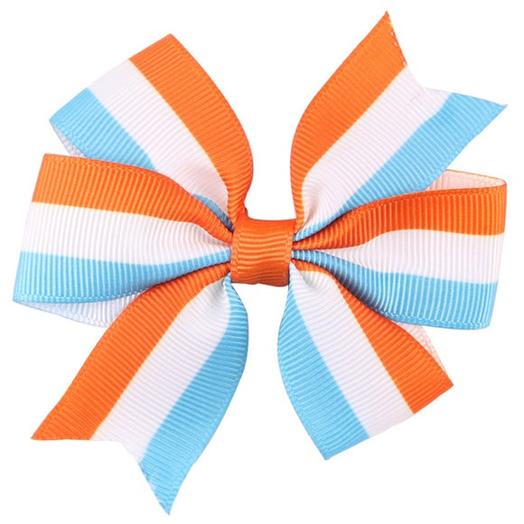 H466 Small Orange White & Light Blue Bow Hair Clip - Iris Fashion Jewelry