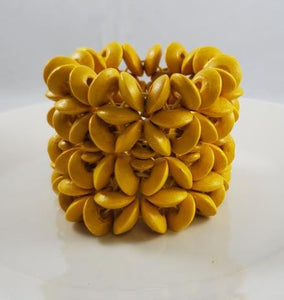 B803 Yellow Flower Shape Layered Wooden Bead Bracelet - Iris Fashion Jewelry