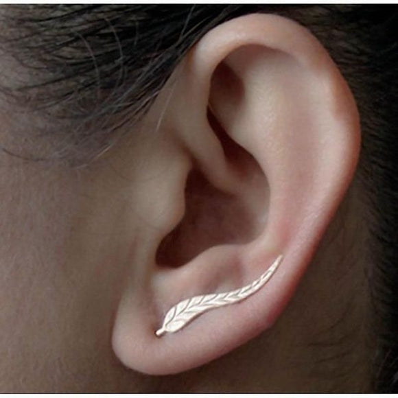 E689 Silver Feather Crawler Earrings - Iris Fashion Jewelry