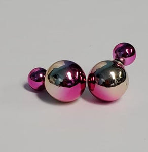 *E1252 Pink & Champagne Two Tone Double Ball Earrings - Iris Fashion Jewelry