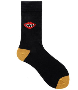 SF697 Black Red Lips Sharp Teeth Socks - Iris Fashion Jewelry