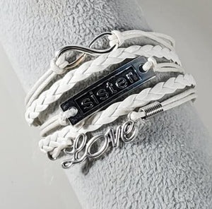 B445 White Sister Love Leather Layered Bracelet - Iris Fashion Jewelry