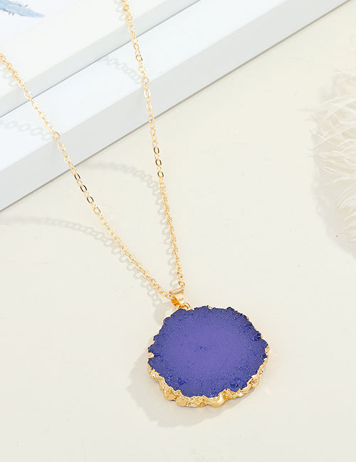 N1579 Gold Purple Round Imitation Natural Stone Necklace with FREE Earrings - Iris Fashion Jewelry
