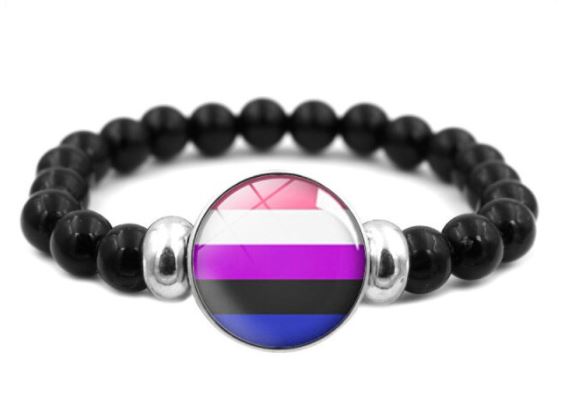 B1041 Pink Purple Blue Pride Black Bead Bracelet - Iris Fashion Jewelry