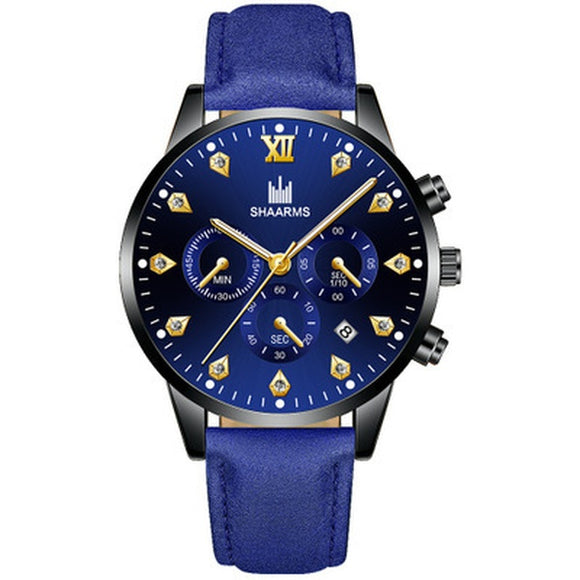 W07 Blue Band Black & Gold Techno Time Collection Quartz Watch - Iris Fashion Jewelry