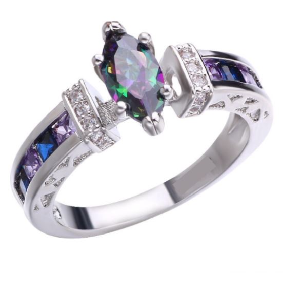 R39 Silver Iridescent Gemstone Ring - Iris Fashion Jewelry