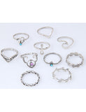 RS45 Silver Color Blue & Purple Rhinestone 10 Piece Ring Set - Iris Fashion Jewelry