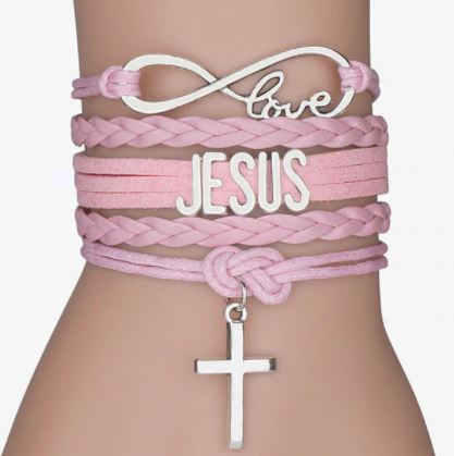 B165 Light Pink Cross Jesus Infinity Layered Bracelet - Iris Fashion Jewelry