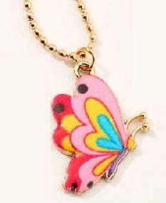 L407 Gold Pink Butterfly Necklace FREE EARRINGS - Iris Fashion Jewelry