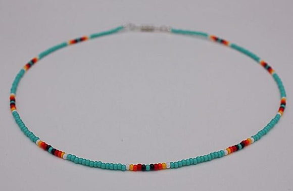 N730 Silver Seafoam Green Seed Bead Choker Necklace with FREE Earrings - Iris Fashion Jewelry